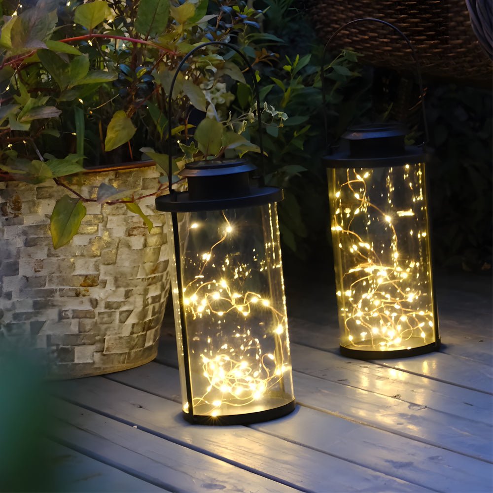 Portable Solar Lanterns - Glass Cylinder Firefly Jar LED Lights - Lamp Outdoor
