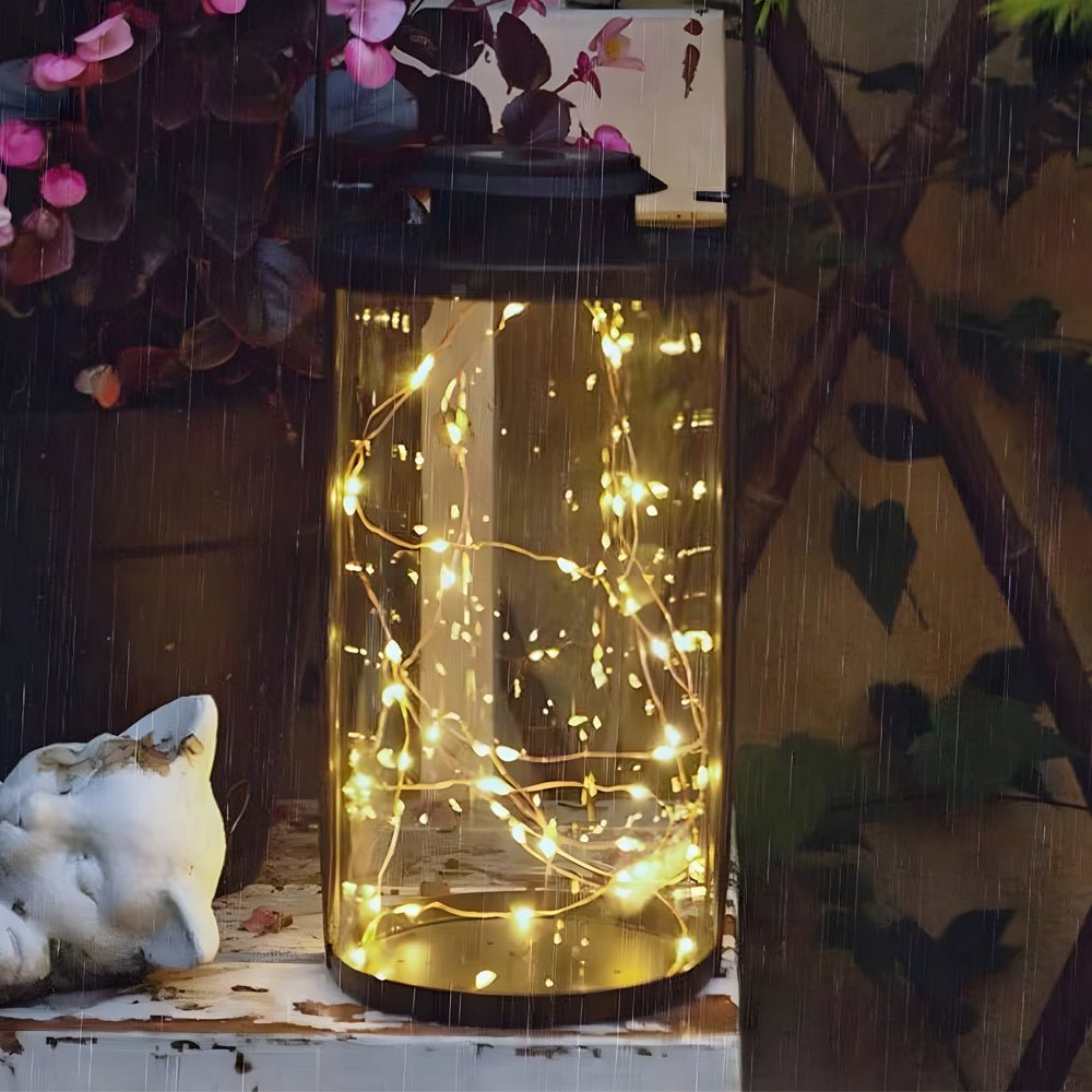 Portable Solar Lanterns - Glass Cylinder Firefly Jar LED Lights - Lamp Outdoor