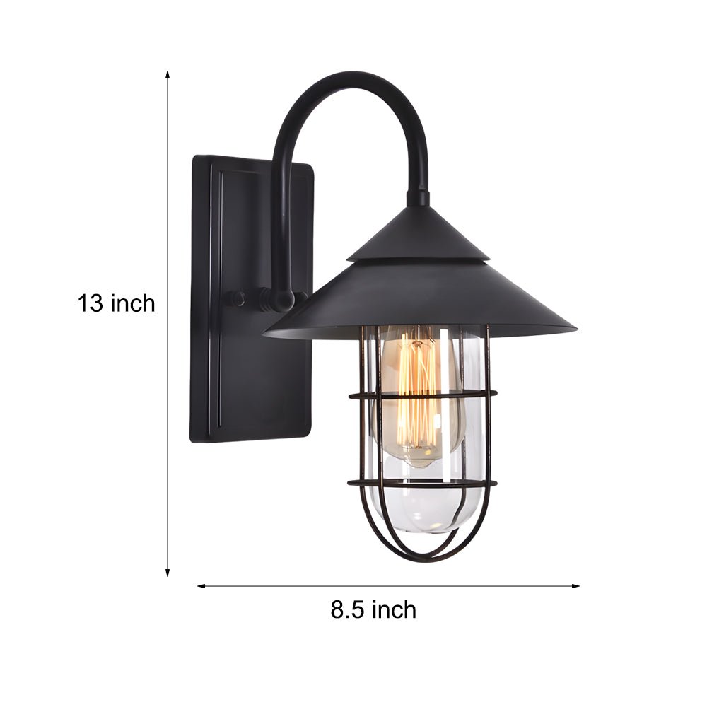 Retro Round Iron Glass Waterproof Motion Sensor Black Outdoor Wall Lights - Lamp Outdoor