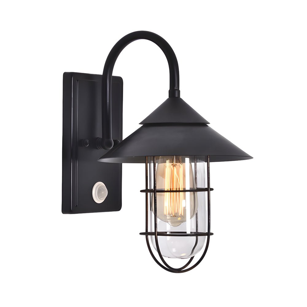 Retro Round Iron Glass Waterproof Motion Sensor Black Outdoor Wall Lights - Lamp Outdoor