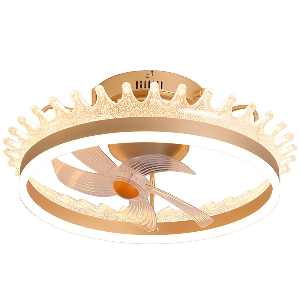Round 360° Rotating Dimmable LED Silent Ceiling Fan Light with Remote Control - Lamp Outdoor