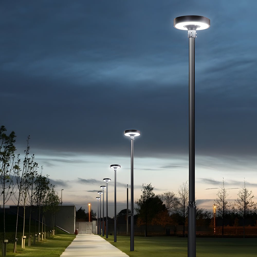 Round Waterproof Smart Remote Control LED Solar Lamp Post Top Lights - Lamp Outdoor