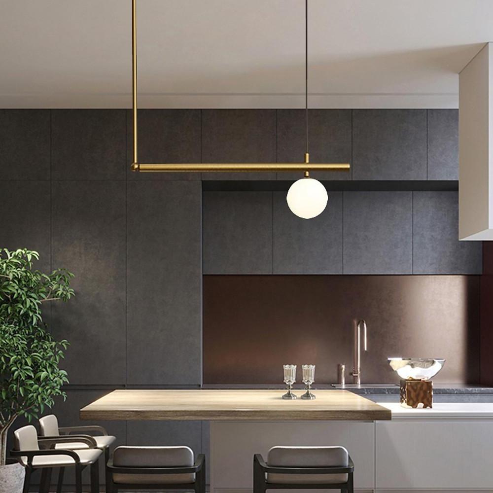 Minimalist Modern Linear Globe Pendant Lighting Copper Glass Kitchen & Dining Room Light - Lamp Outdoor