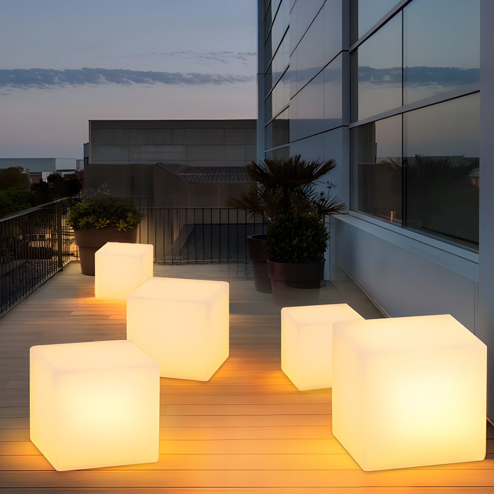 Solar-Powered Luminous LED Cube White Waterproof Outdoor Floor Light - Lamp Outdoor