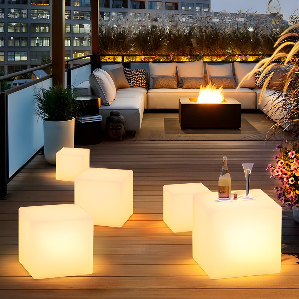 Solar-Powered Luminous LED Cube White Waterproof Outdoor Floor Light - Lamp Outdoor