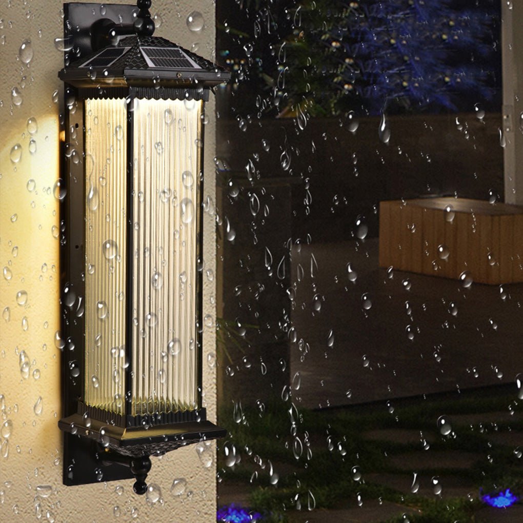 Vintage Striped Glass Shade IP55 Waterproof Retro Solar Lights Outdoor - Lamp Outdoor