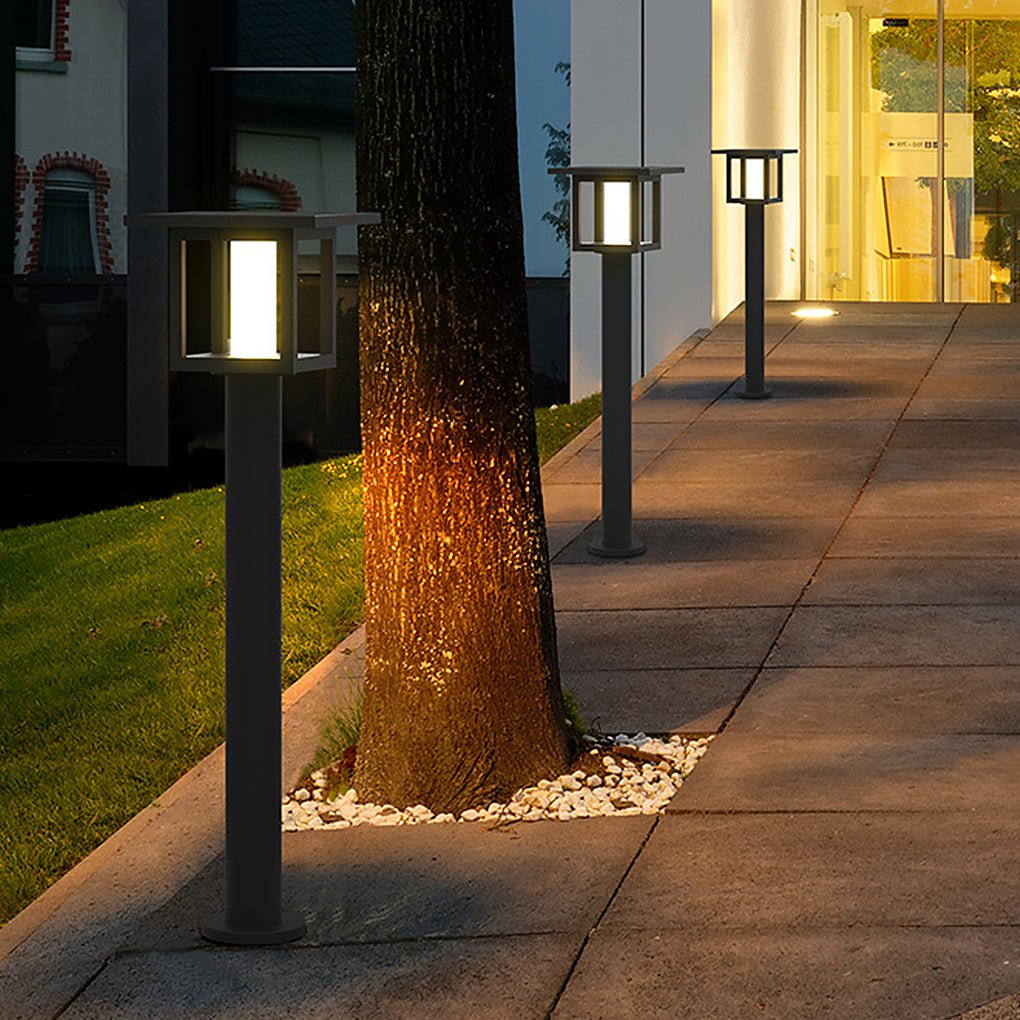 Wide Top LED Post Lights with Rain Shield & Hollow Interior Dual Power Options - Lamp Outdoor