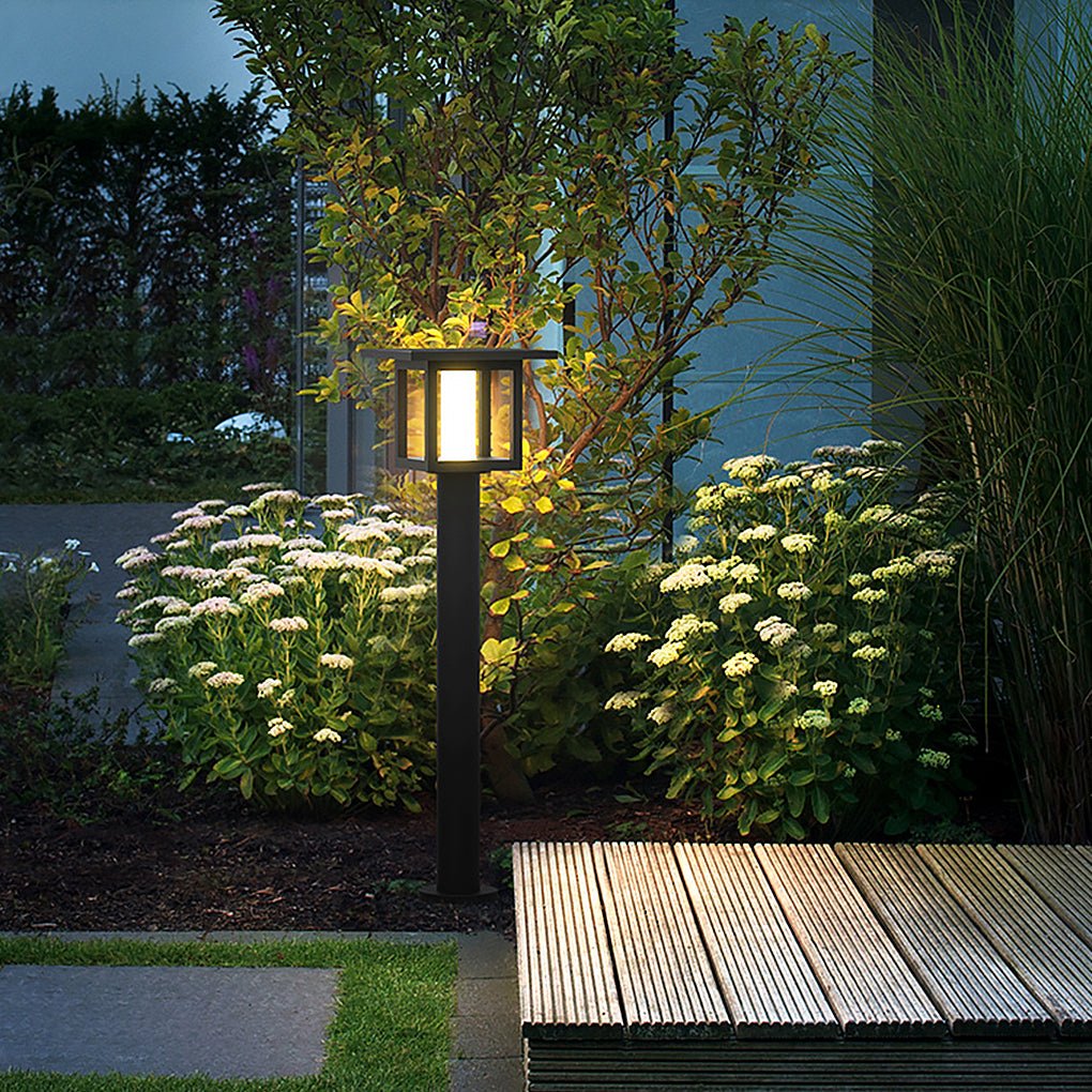 Wide Top LED Post Lights with Rain Shield & Hollow Interior Dual Power Options - Lamp Outdoor