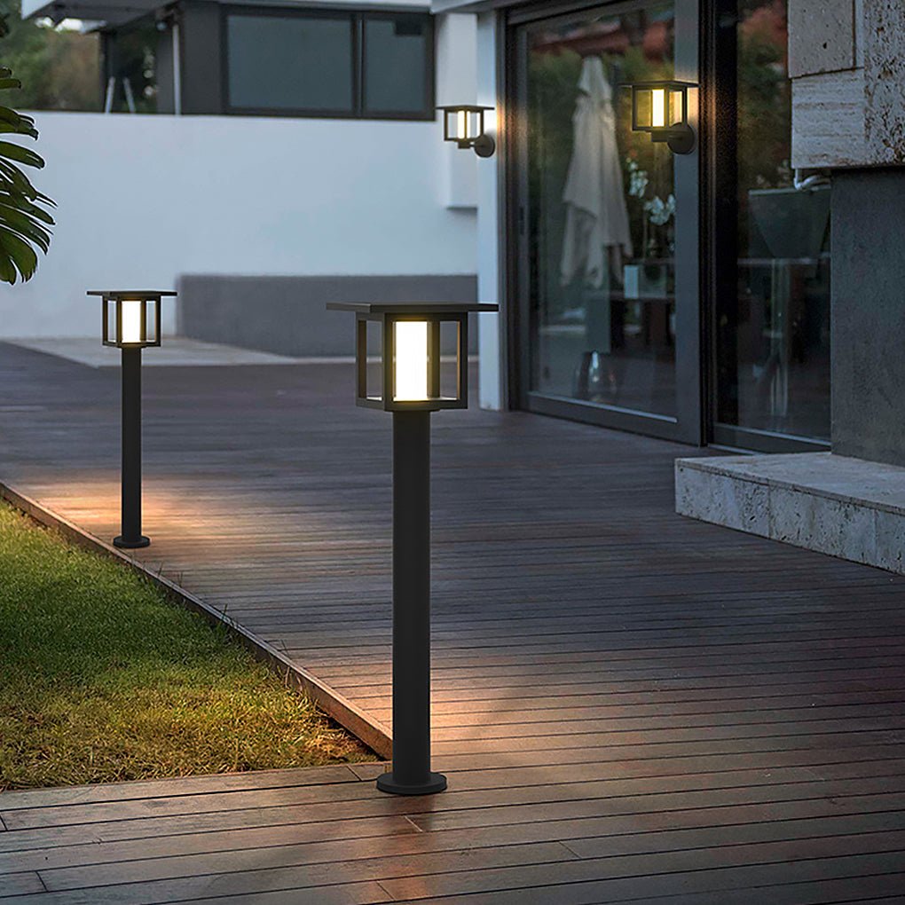 Wide Top LED Post Lights with Rain Shield & Hollow Interior Dual Power Options - Lamp Outdoor