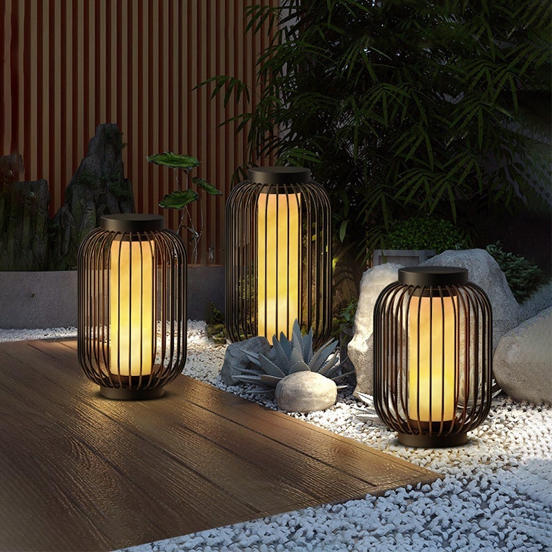 Floor Standing Stainless Steel Brown Modern Caged Outdoor Lanterns - Lamp Outdoor