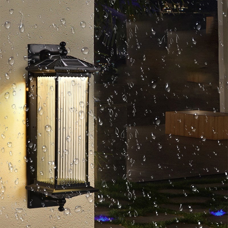 Vintage Striped Glass Waterproof LED Retro Solar Outdoor Wall Lights - Lamp Outdoor