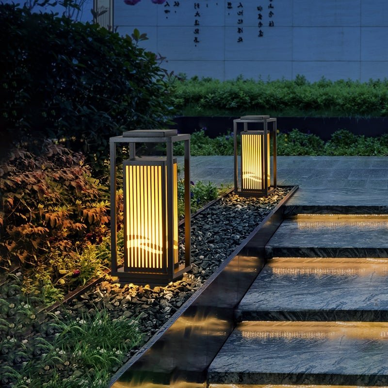 Minimalist Striped Decor LED Black Modern Solar Lights Outdoor Lanterns - Lamp Outdoor