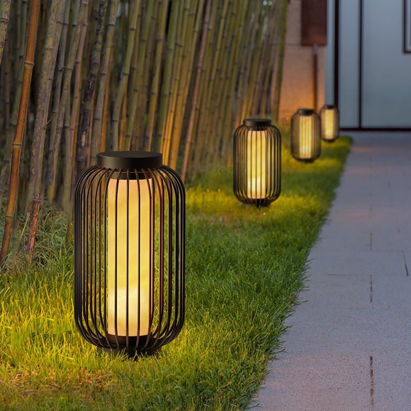 Floor Standing Stainless Steel Brown Modern Caged Outdoor Lanterns - Lamp Outdoor