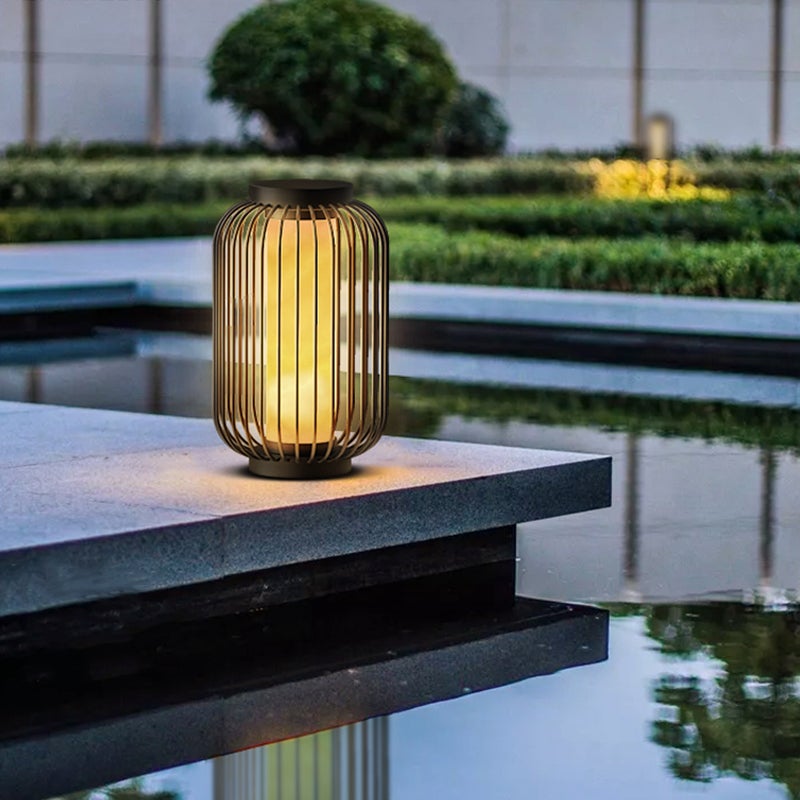 Floor Standing Stainless Steel Brown Modern Caged Outdoor Lanterns - Lamp Outdoor