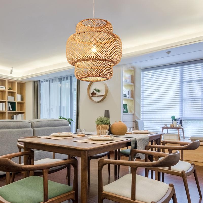 3-Tiered Rustic Bamboo Woven Pendant Light Living Room Lighting Ideasing 1-Light Single Cylinder Pendant - Lamp Outdoor
