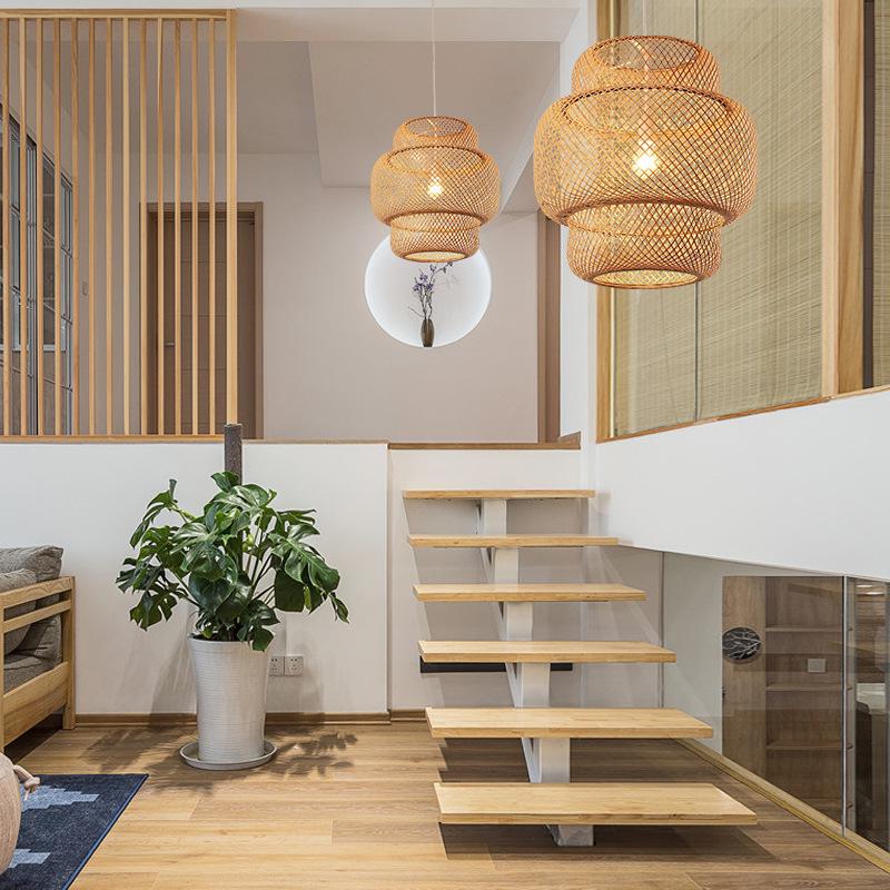 3-Tiered Rustic Bamboo Woven Pendant Light Living Room Lighting Ideasing 1-Light Single Cylinder Pendant - Lamp Outdoor