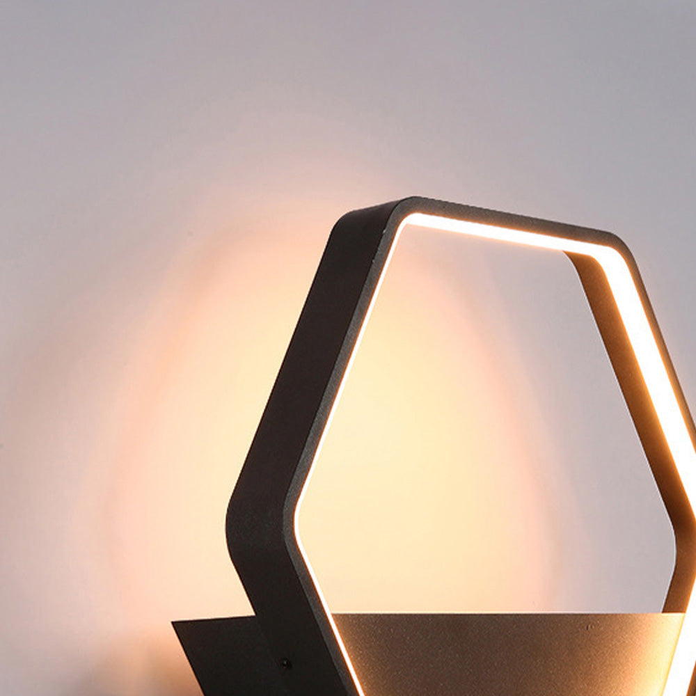 Ray Minimalist Hexagonal Ring With Shelf Metal Outdoor Wall Lamp - Lamp Outdoor
