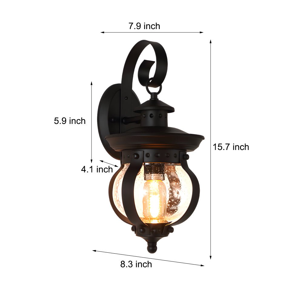 1-Light Seeded Glass Globe LED Outdoor Wall Lantern with Curved Arm - Lamp Outdoor