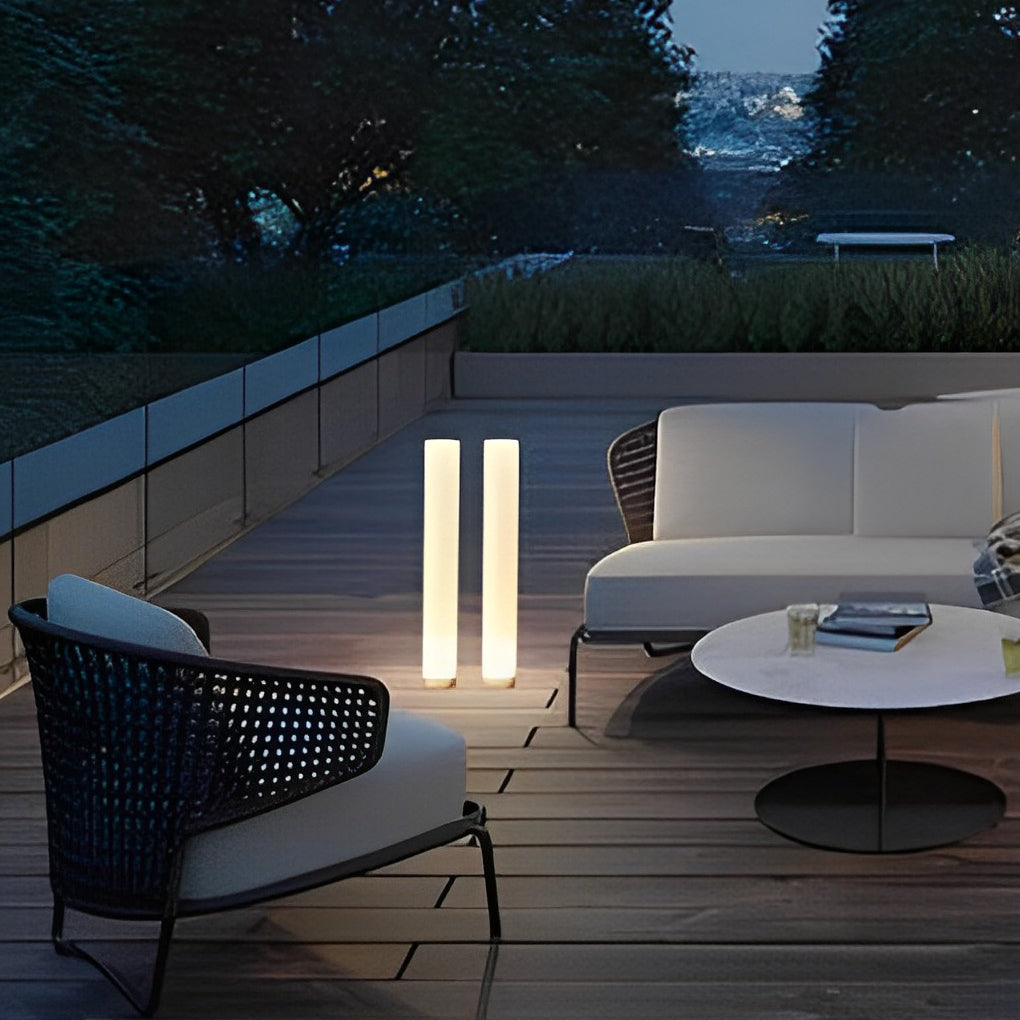 Long Cylindrical Waterproof White Modern Solar Lawn Lights Lamp Post - Lamp Outdoor