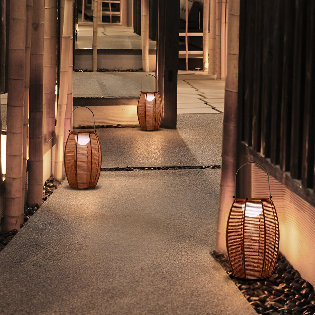 Rattan Lantern Shaped LED Waterproof Portable Modern Outdoor Floor Lamp - Lamp Outdoor
