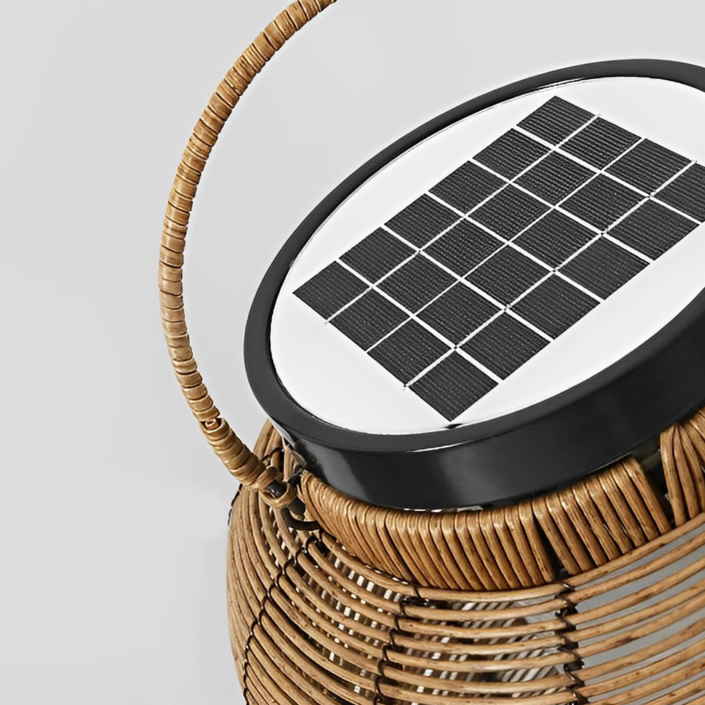 Portable Lantern Rattan LED Waterproof Solar Outdoor Lights Floor Lamp - Lamp Outdoor