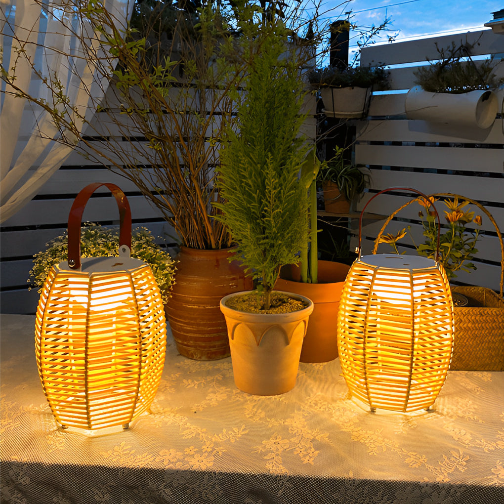 Portable Rattan Lantern Waterproof LED Modern Solar Outdoor Light Floor Lamp - Lamp Outdoor