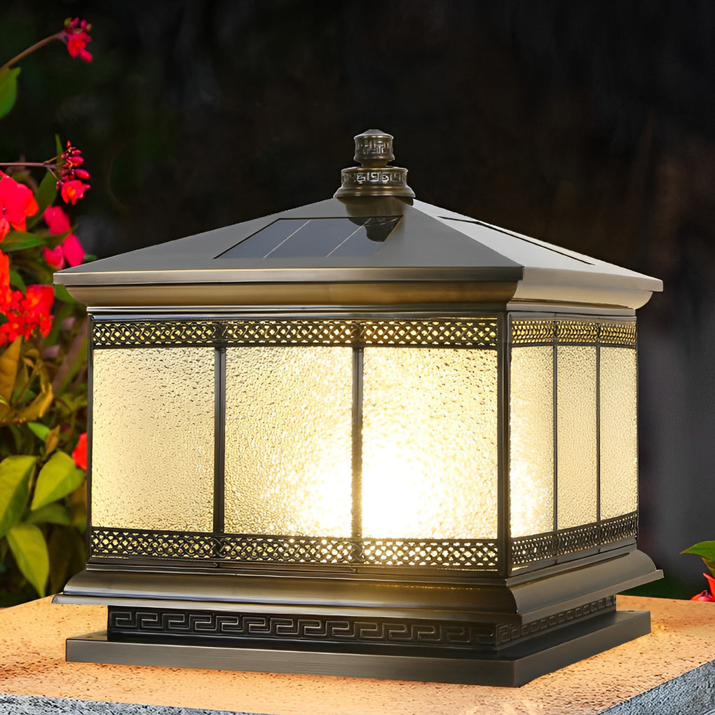 Intelligent Four Step Dimming Waterproof Retro Solar Fence Post Lights - Lamp Outdoor