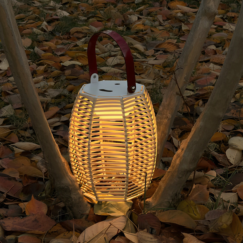 Portable Rattan Lantern Waterproof LED Modern Solar Outdoor Light Floor Lamp - Lamp Outdoor