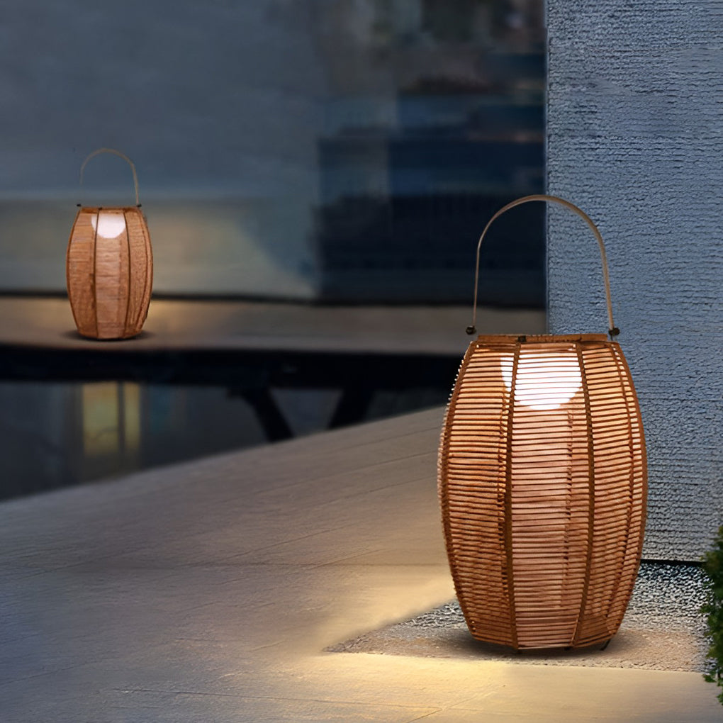 Rattan Lantern Shaped LED Waterproof Portable Modern Outdoor Floor Lamp - Lamp Outdoor
