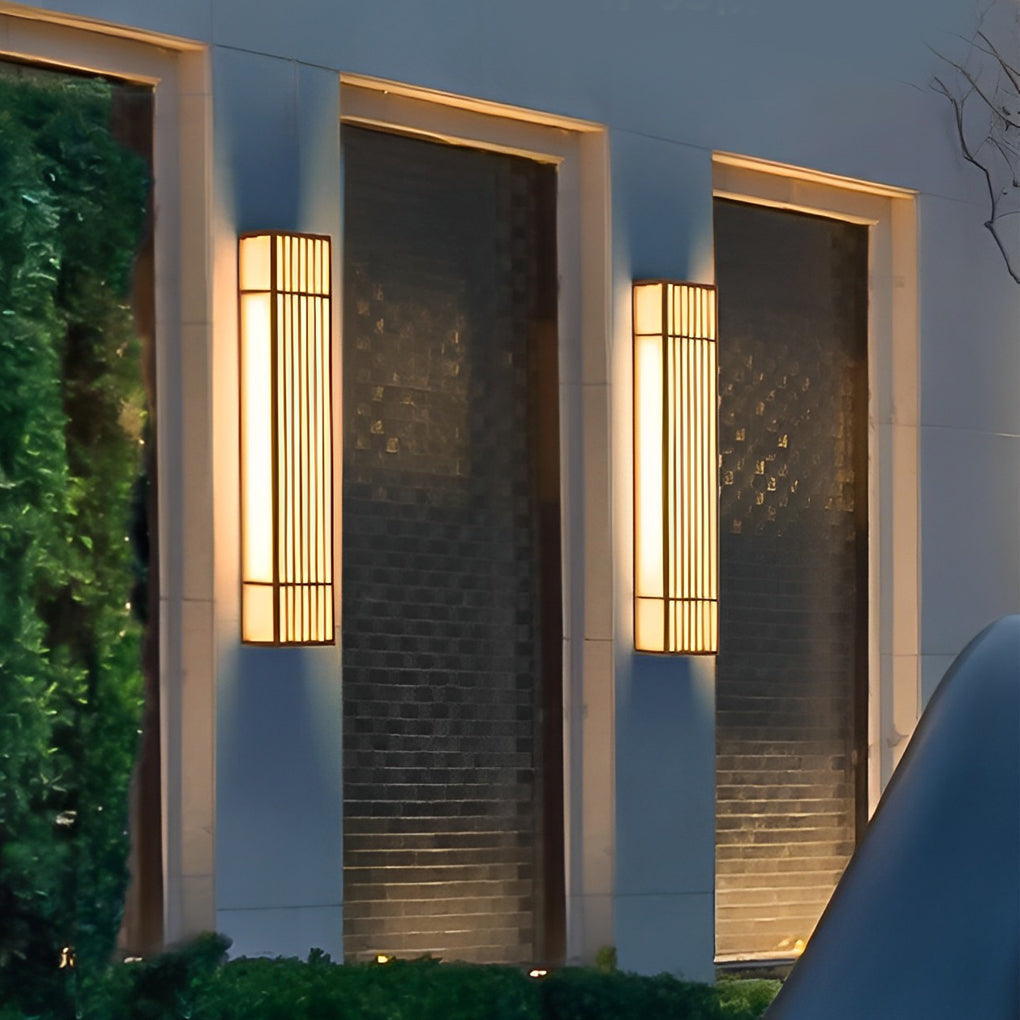 Retro Vertical Stripe Grid LED Waterproof Brown Outdoor Wall Lamp - Lamp Outdoor