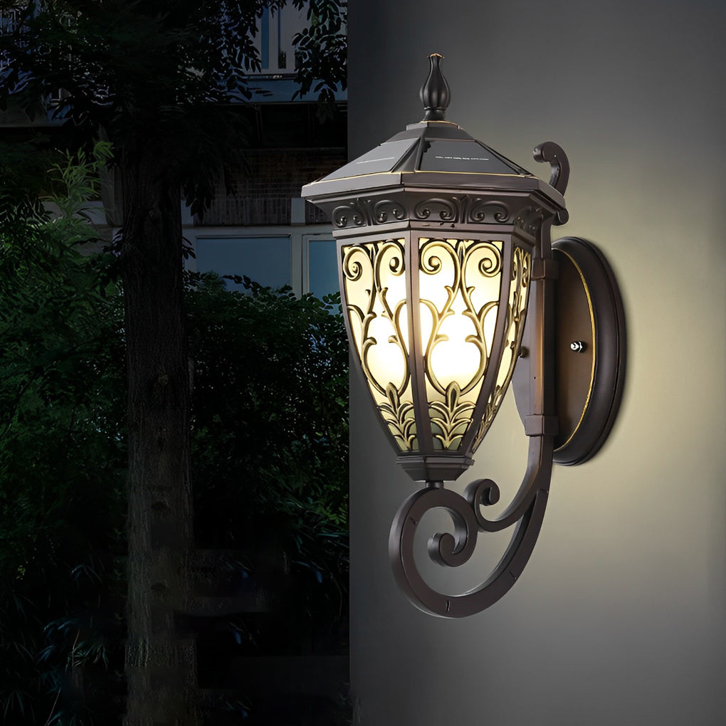 Vintage Flower Pattern Waterproof Black American Style Solar Wall Lamp - Lamp Outdoor