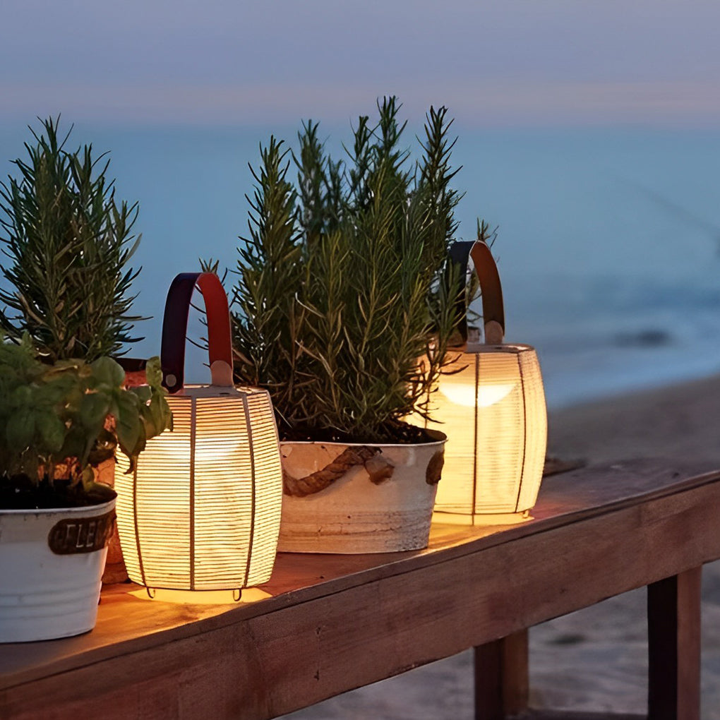 Portable Rattan Lantern Waterproof LED Modern Solar Outdoor Light Floor Lamp - Lamp Outdoor