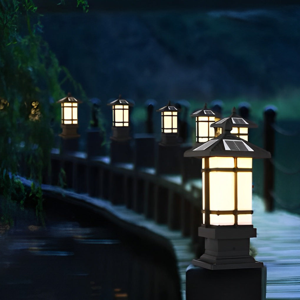 Waterproof Dimming with Remote Black Vintage Solar Fence Post Lights - Lamp Outdoor