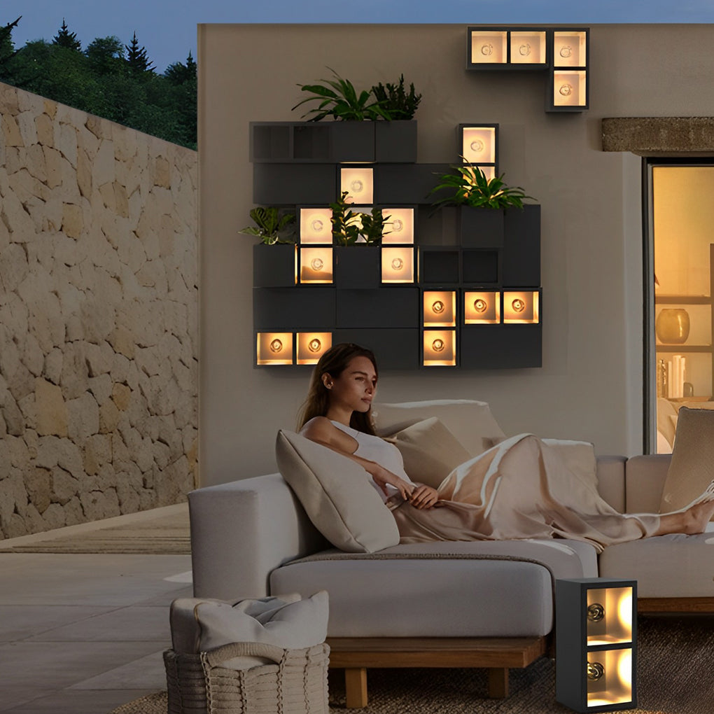 Waterproof Creative Square Combination LED Black Wall Lamp with Flowerpot - Lamp Outdoor