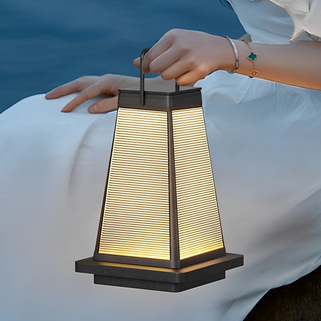 Square Waterproof LED Black Modern Portable Solar Outdoor Lanterns - Lamp Outdoor