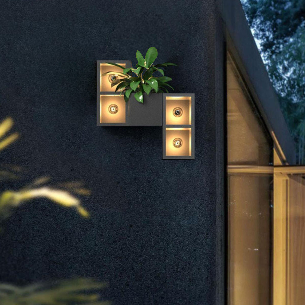 Waterproof Creative Square Combination LED Black Wall Lamp with Flowerpot - Lamp Outdoor