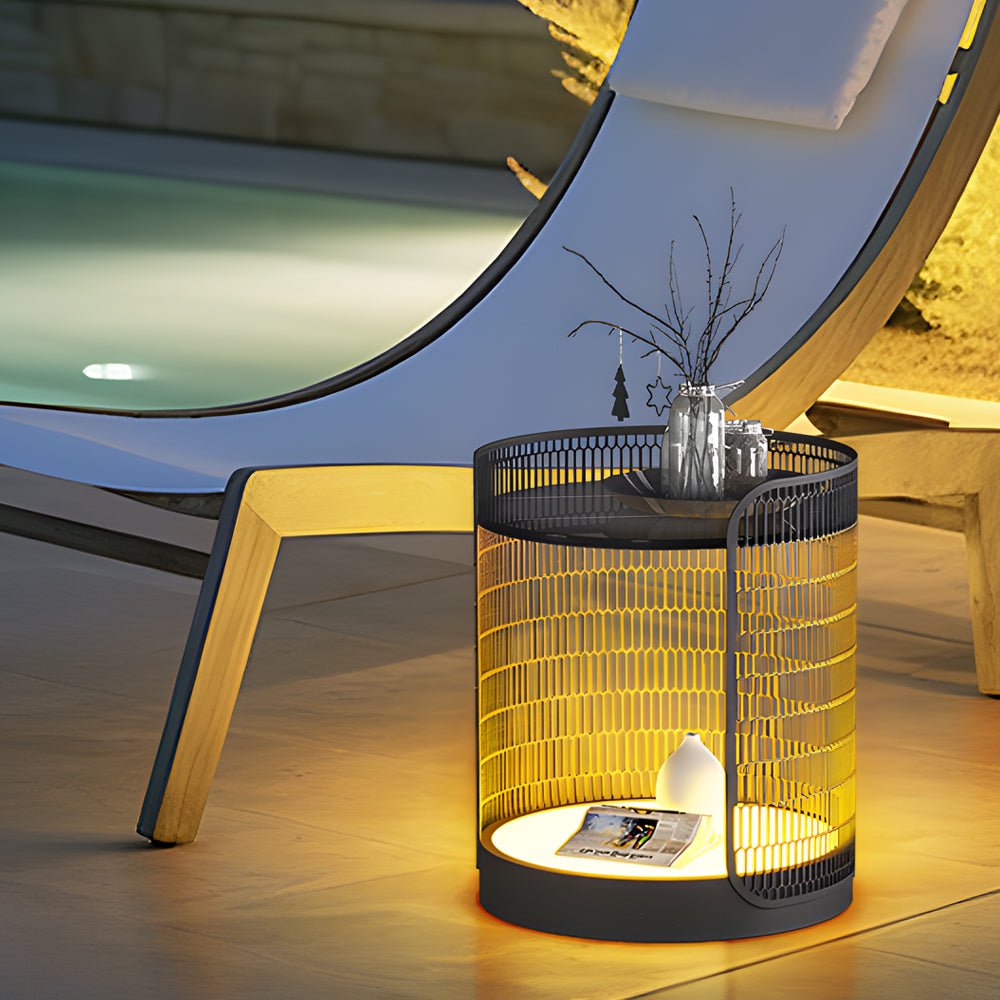 19 inch LED Open Mesh Outdoor Floor Lamp with Table - Lamp Outdoor