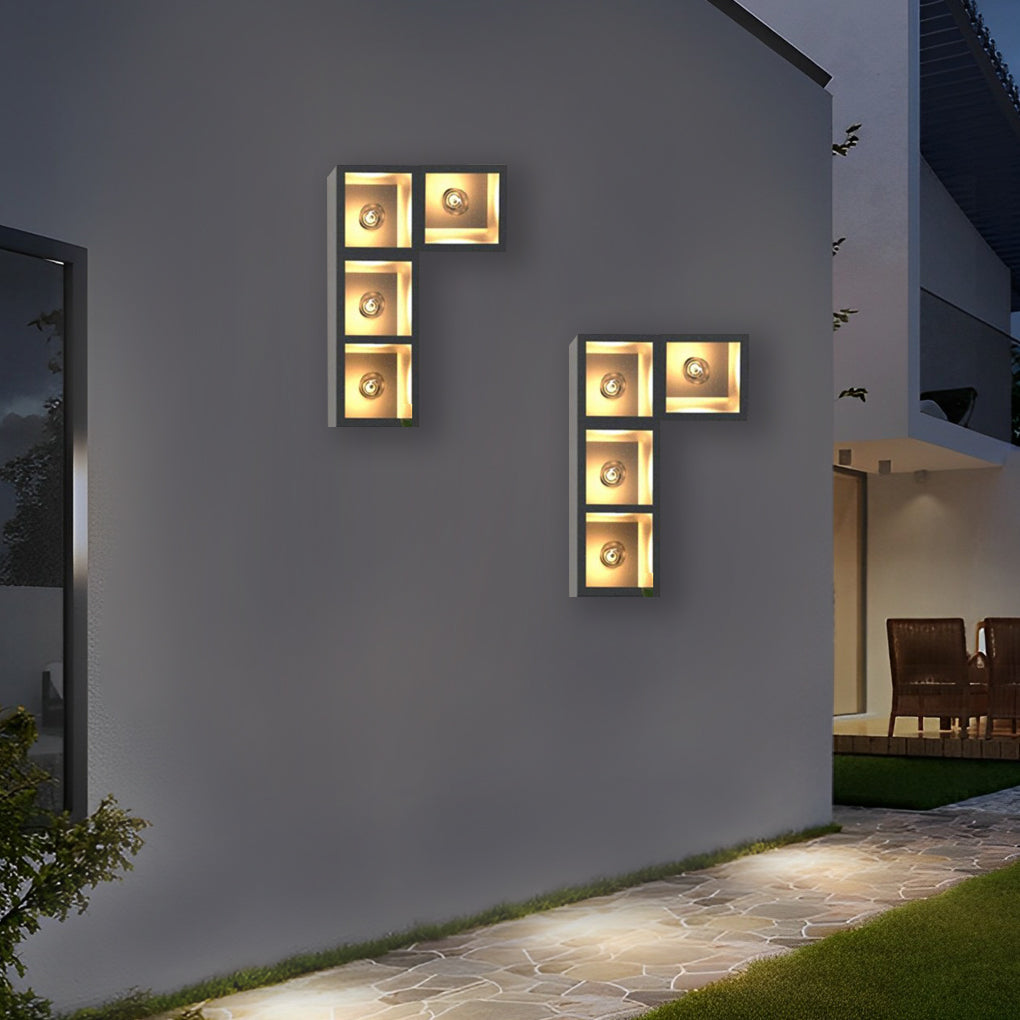 Waterproof Creative Square Combination LED Black Wall Lamp with Flowerpot - Lamp Outdoor