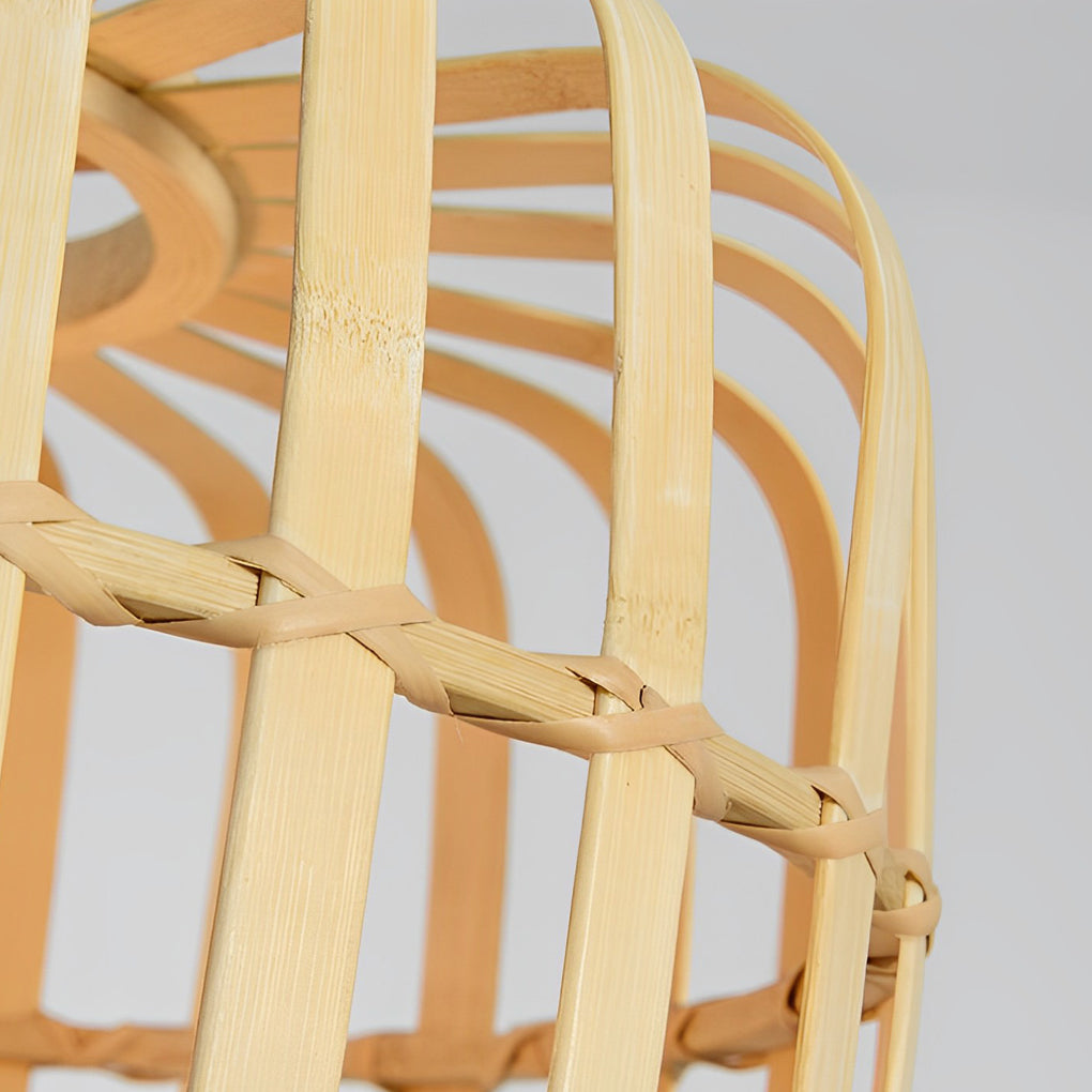 Circular Rectangle Bird Cage Pendant Light Burlywood Bamboo Ceiling Lights - Lamp Outdoor