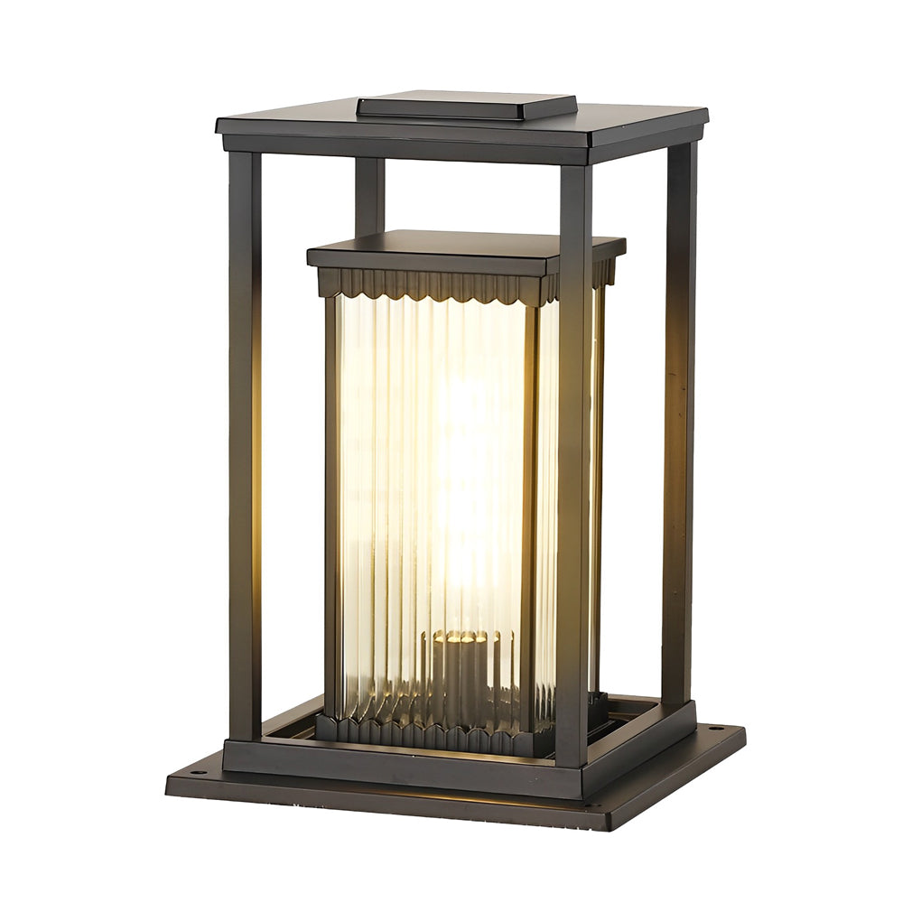 Intelligent Lighting Square Black Solar Lawn Lights with Ribbed Glass Pathway Lights - Lamp Outdoor