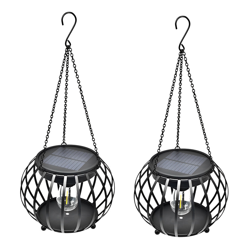 2PCS Metal Pumpkin LED Waterproof Black Modern Solar Outdoor Lanterns - Lamp Outdoor