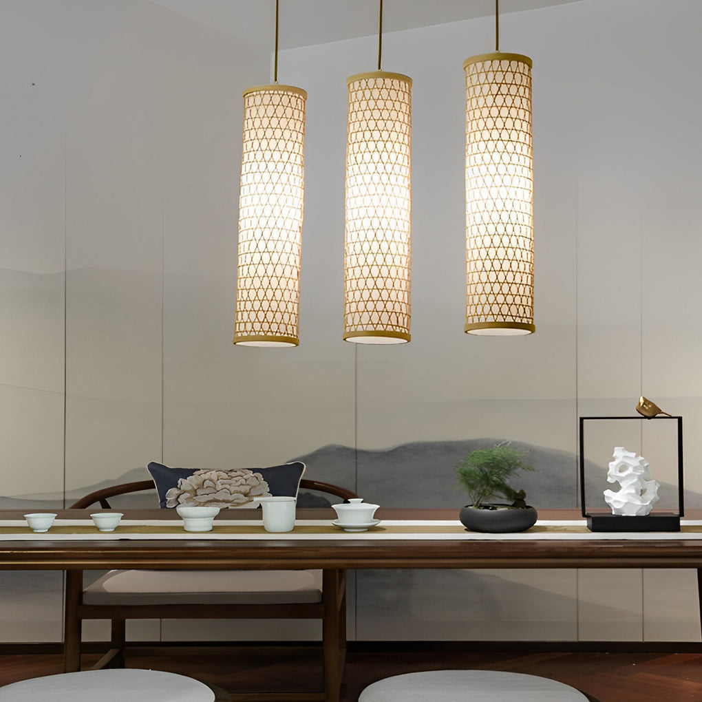30'' Thin Cluster Cylinder Farmhouse Pendant Light Bamboo Pendant Lights - Lamp Outdoor