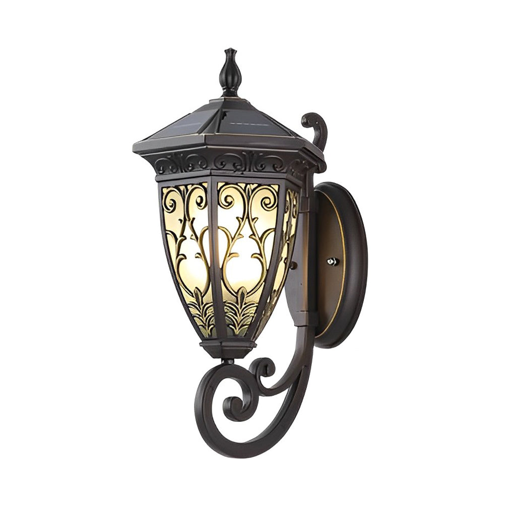 Vintage Flower Pattern Waterproof Black American Style Solar Wall Lamp - Lamp Outdoor