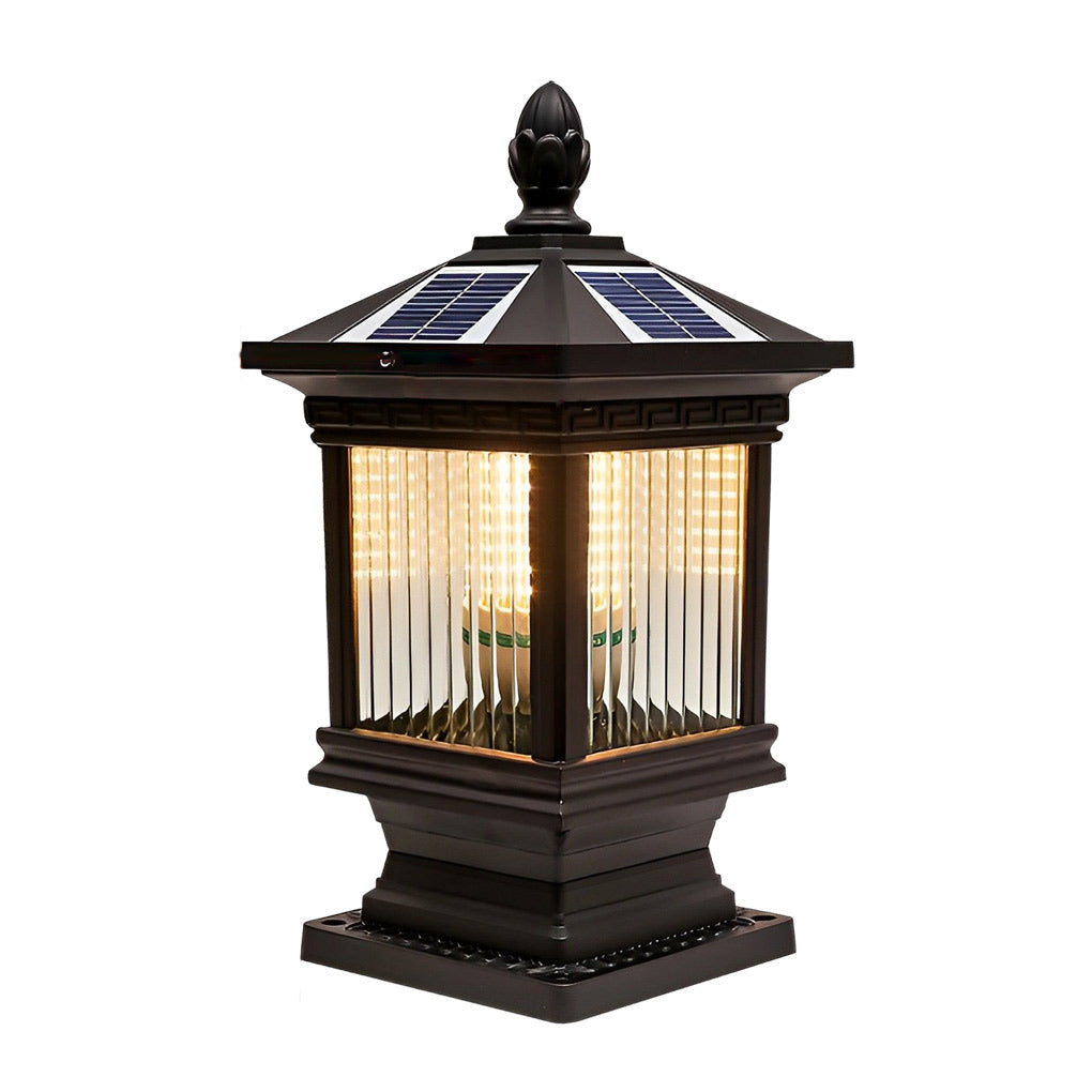 Vintage Grille Glass Shade Waterproof Retro Solar Fence Post Lights - Lamp Outdoor