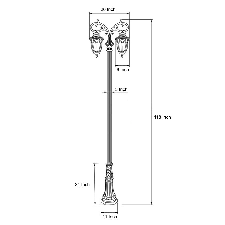 2 Head 118'' Aluminum Waterproof LED Black European Style Street Lights - Lamp Outdoor