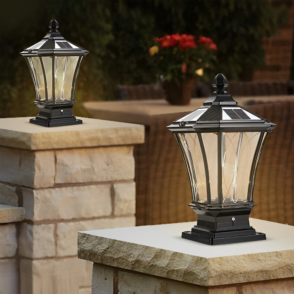 Vintage Waterproof LED Retro Solar Fence Post Lights With Remote Control - Lamp Outdoor