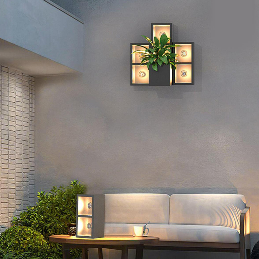 Waterproof Creative Square Combination LED Black Wall Lamp with Flowerpot - Lamp Outdoor