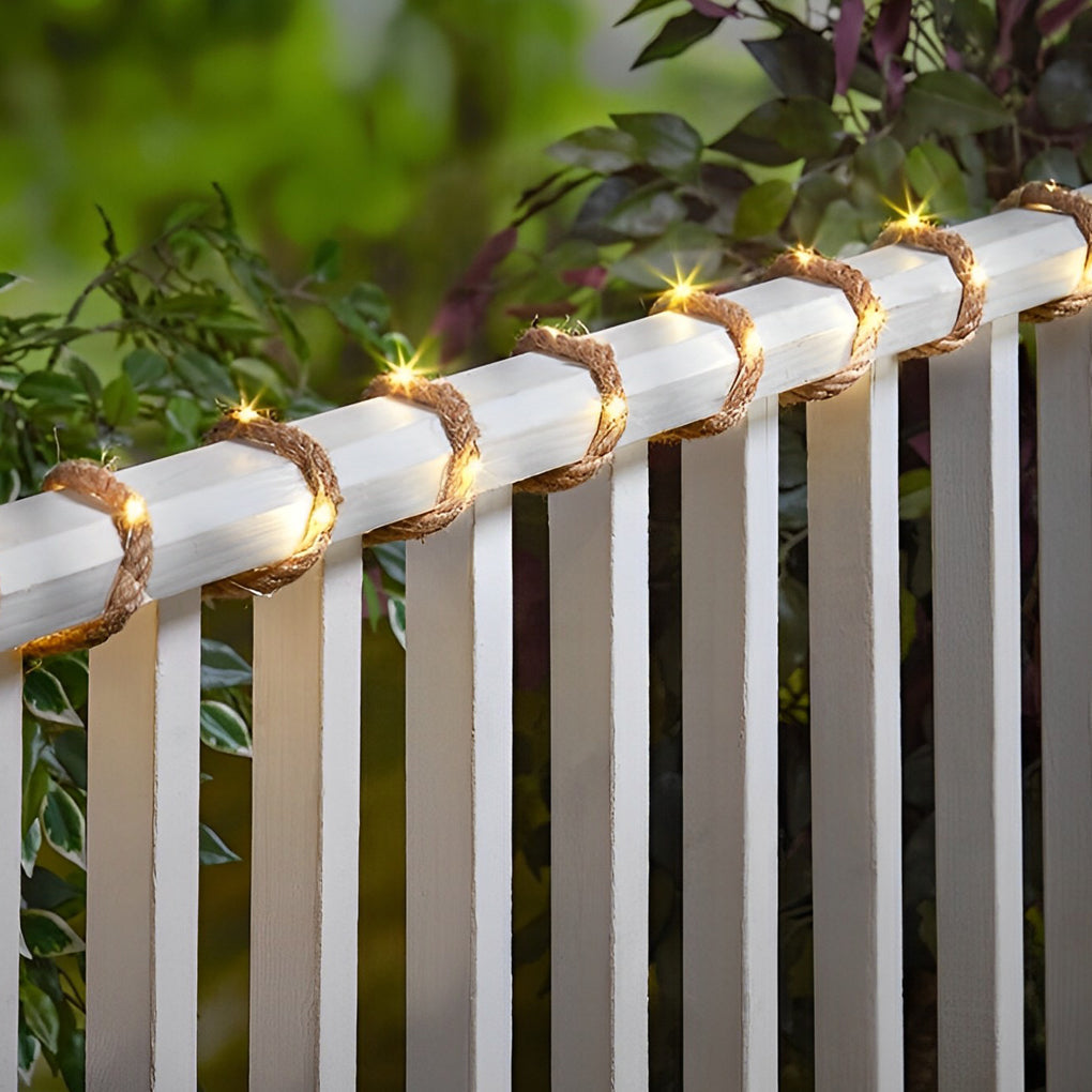 100/200 Lights Hemp Rope Decor Battery-Operated Solar LED String Lights - Lamp Outdoor