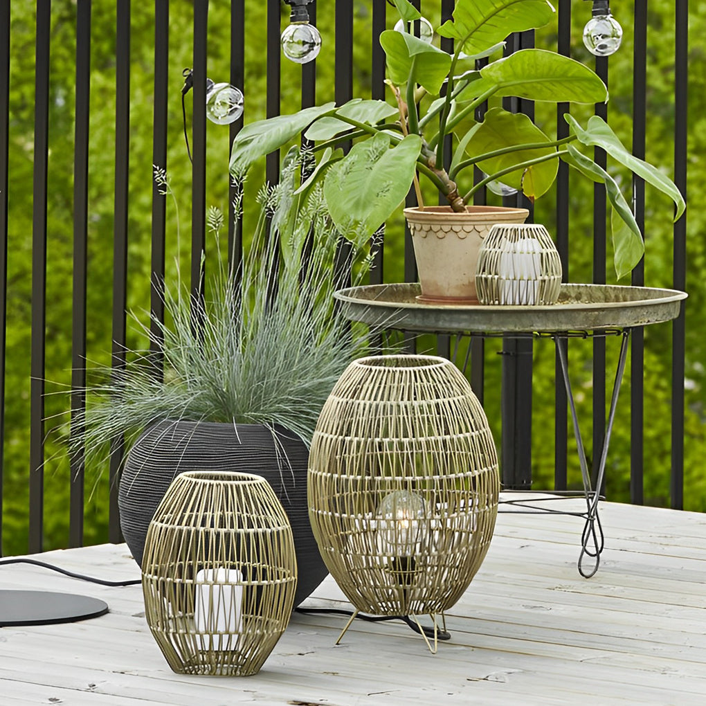 Elegant Handmade Rattan Oval Cage Outdoor Floor Lamp - Lamp Outdoor