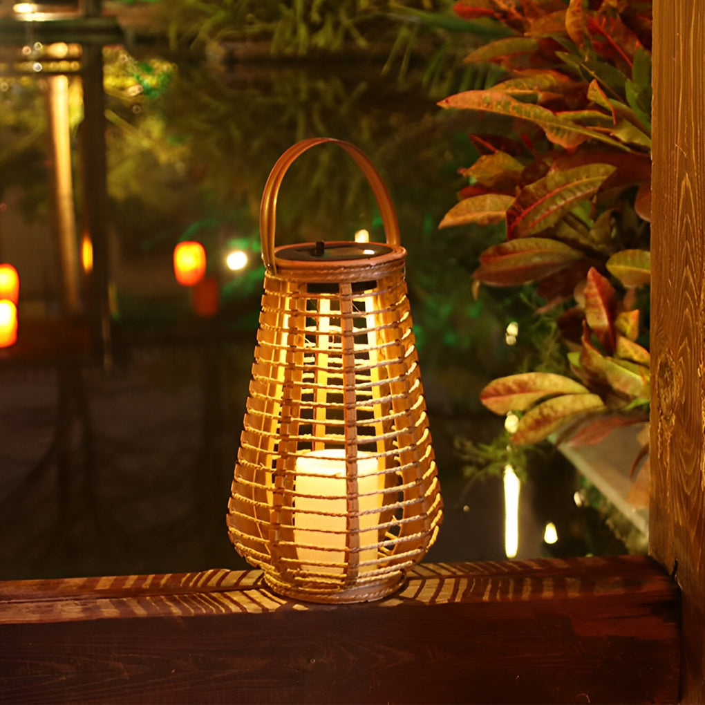 Portable Waterproof LED Ropes Rattan Brown Retro Outdoor Solar Lanterns - Lamp Outdoor